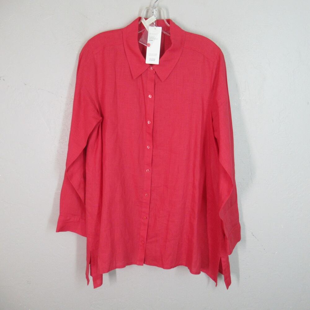 Eileen Fisher Organic Handkerchief Linen Top S Strawberry Red Classic Collar